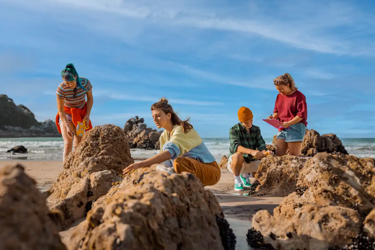 students-studying-on-beach