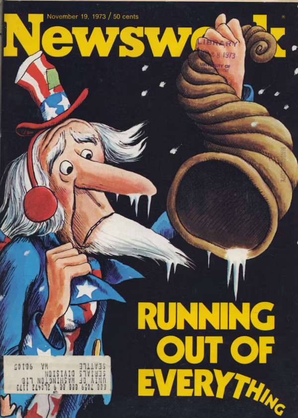 Newsweek comic poster of a cold American man
