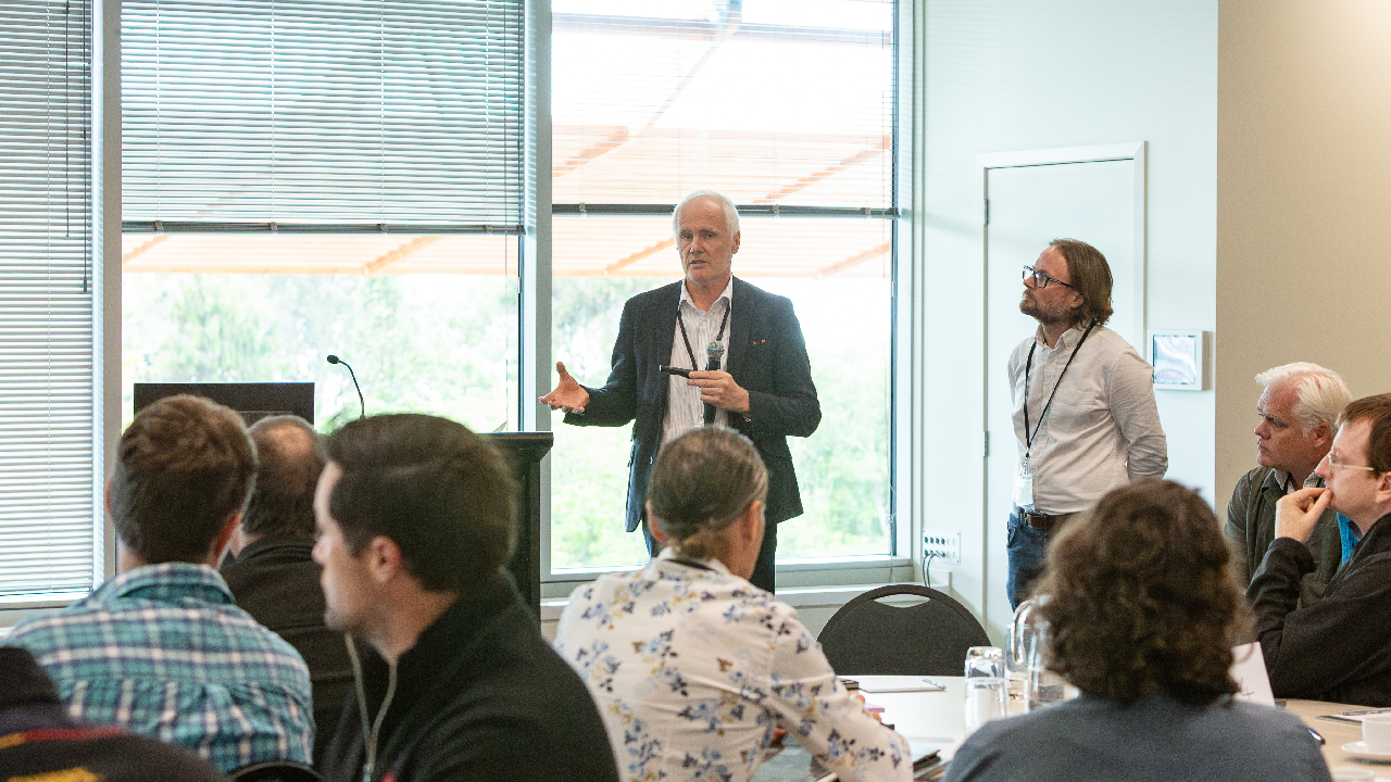 Proposal Director and WU Prof Geoffrey Holmes speaks to a group of industry leaders and researchers during a two day workshop in Wellington this month. Photo cred Mel Waite Photography