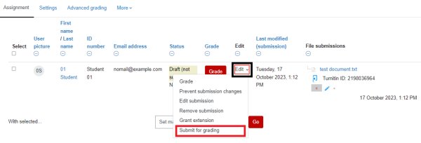 moodle submit assignment for student