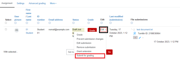 assignment submission on moodle