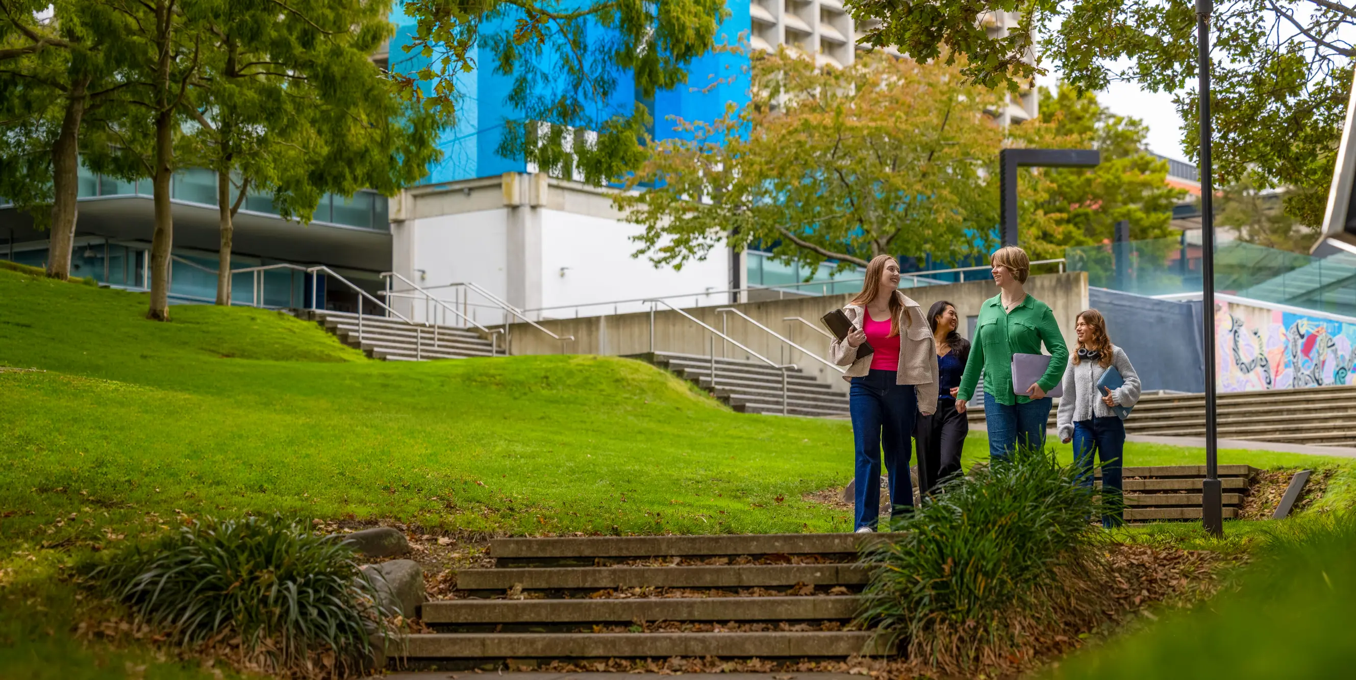group of students walking downstairs