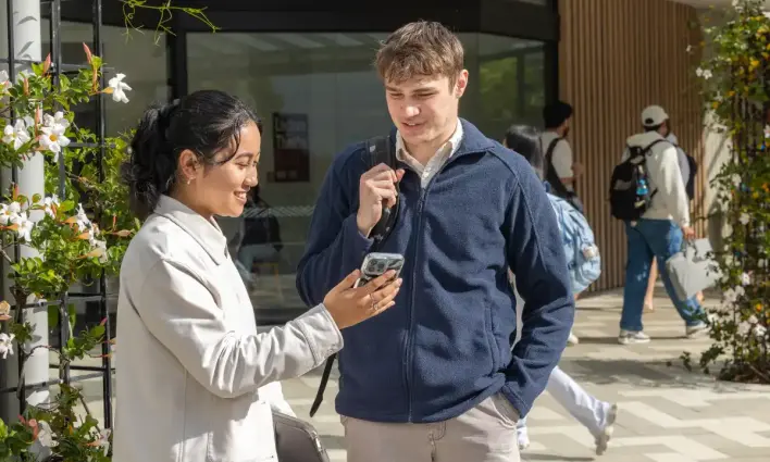 Students catching up outside class